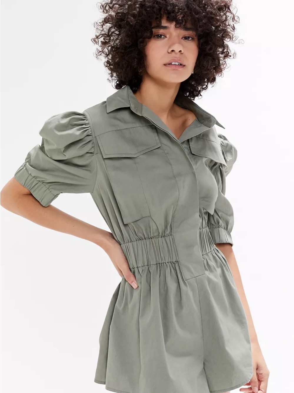 C/MEO Collective Sage Green Puff-Sleeve Utility Jacket